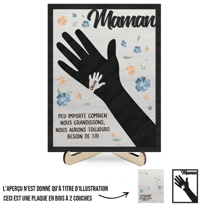 Plaque en bois personnalisée avec des mains pour maman et mamie
