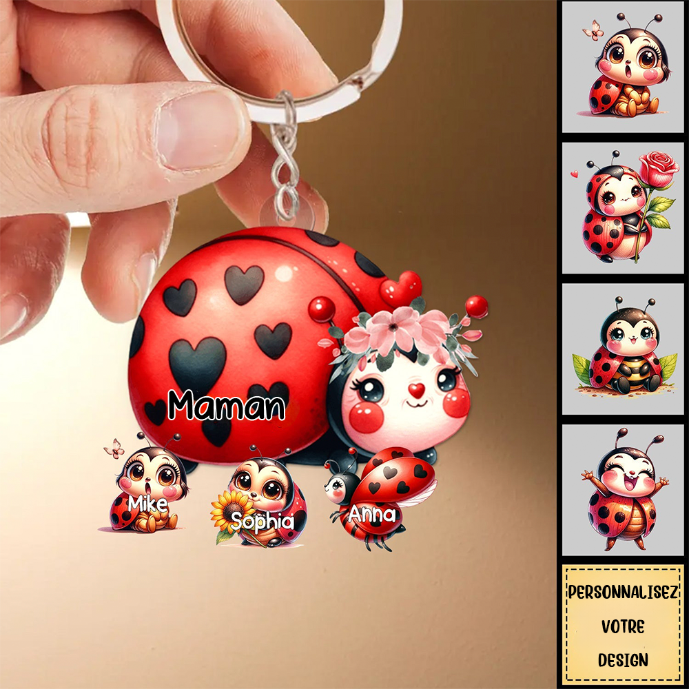 Porte-clés personnalisé en acrylique avec coccinelles pour maman et grand-mère