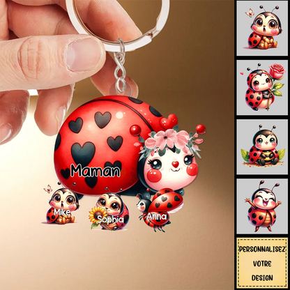 Porte-clés personnalisé en acrylique avec coccinelles pour maman et grand-mère