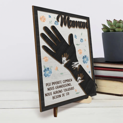 Plaque en bois personnalisée avec des mains pour maman et mamie