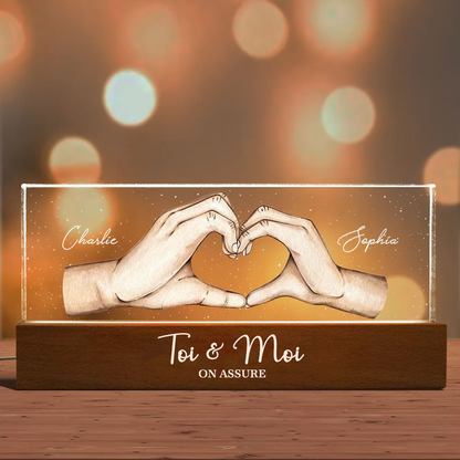 Veilleuse LED personnalisée avec main cœur