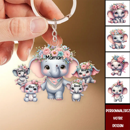 Maman Éléphant - Porte-clés personnalisé en acrylique