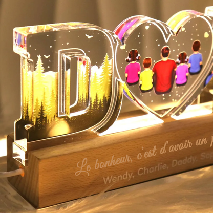 Veilleuse personnalisée "DAD" – Père avec 1 à 6 personnes, cadeau pour papa
