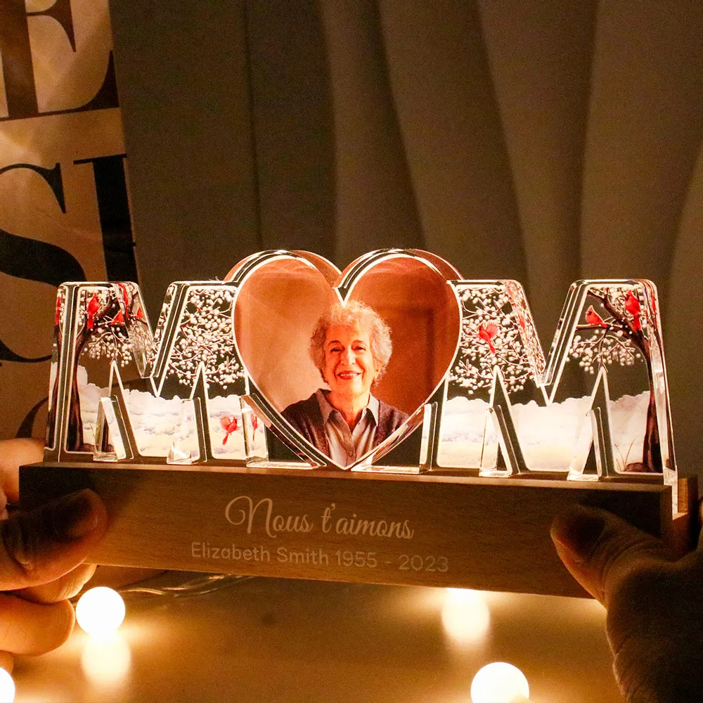 Veilleuse LED personnalisée MOM avec photo – Cadeau de deuil