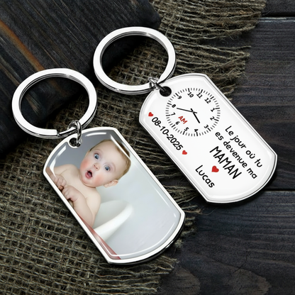Le moment où tu... Porte-clés photo avec texte Porte-clés en acier inoxydable avec résine époxy