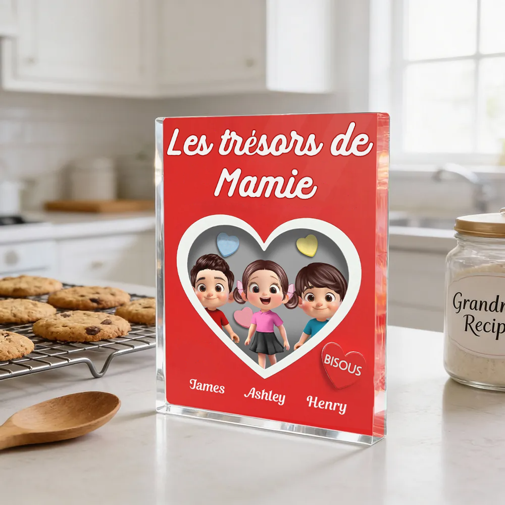 Décoration en bois personnalisé « Les trésors de mamie » avec cœurs – Cadeau pour maman et mamie