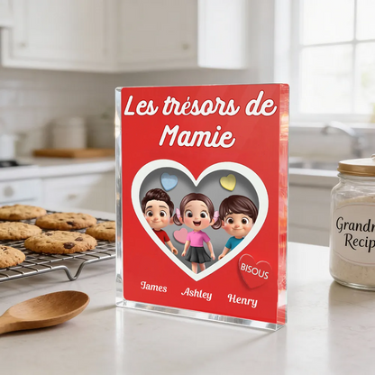 Décoration en bois personnalisé « Les trésors de mamie » avec cœurs – Cadeau pour maman et mamie