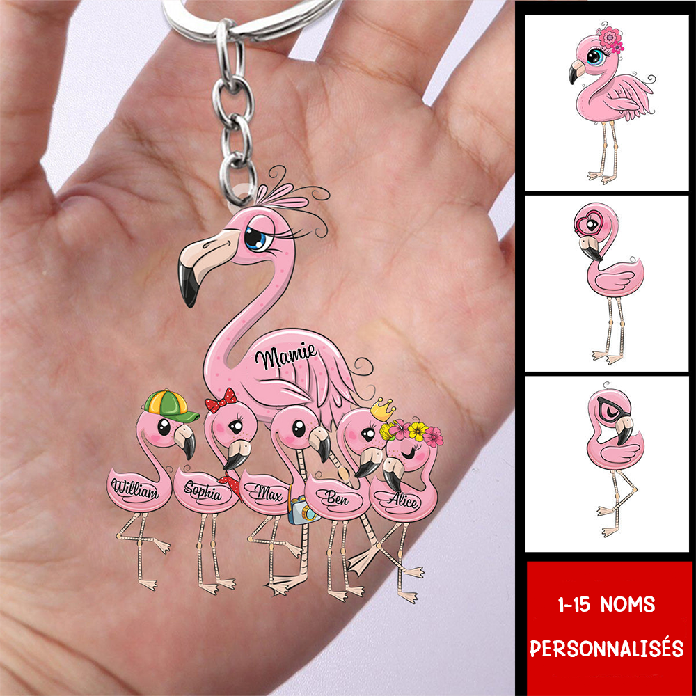 Porte-clés acrylique flamant rose pour maman et grand-mère