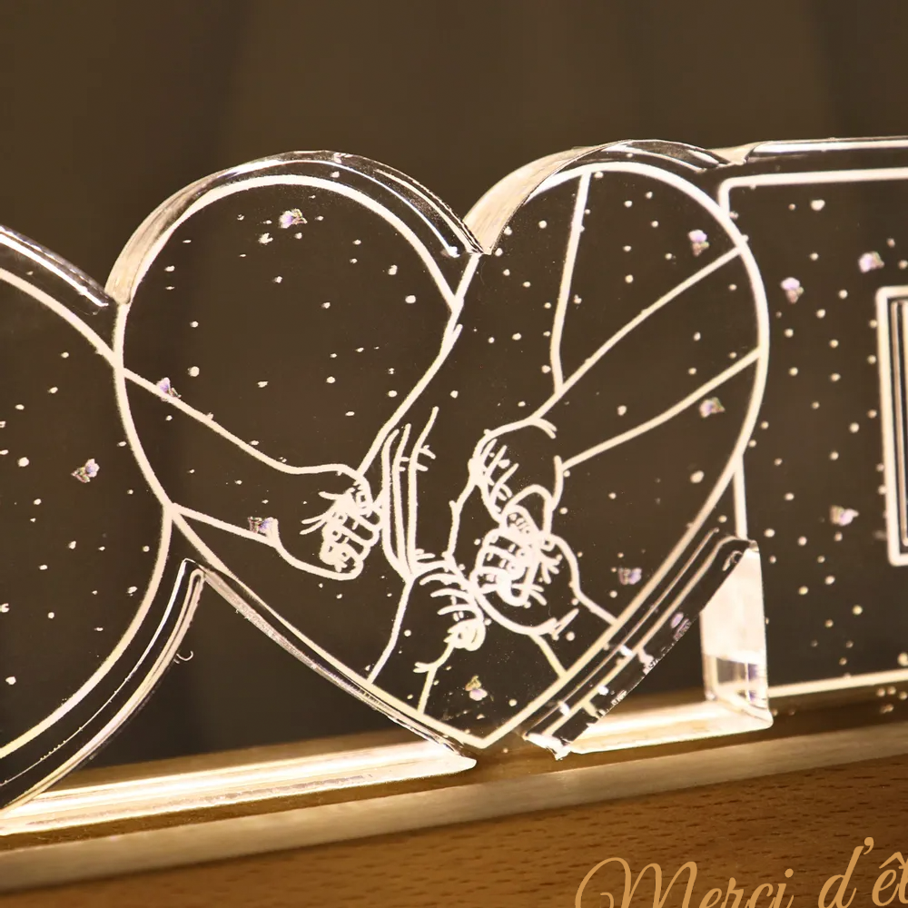 Veilleuse personnalisée "DAD" avec motif main dans la main – Cadeau pour papa