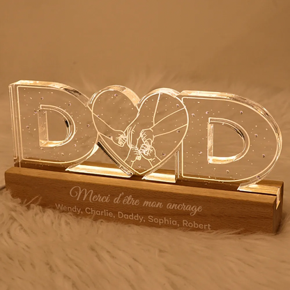 Veilleuse personnalisée "DAD" avec motif main dans la main – Cadeau pour papa