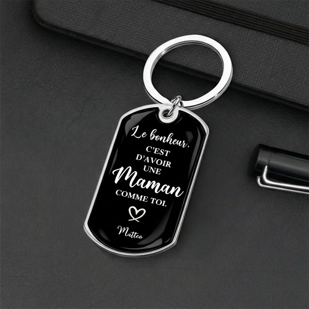 Porte-clés photo gravé en acier inoxydable avec résine époxy – Cadeau pour papa, maman, mamie et papi