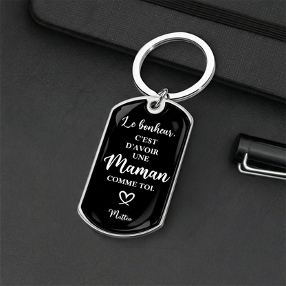 Porte-clés photo gravé en acier inoxydable avec résine époxy – Cadeau pour papa, maman, mamie et papi