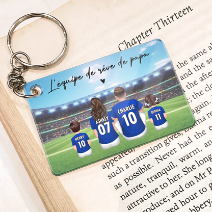 Porte-clés en acrylique personnalisé « Famille de football » – Cadeau pour papa