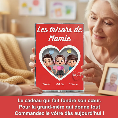 Décoration en bois personnalisé « Les trésors de mamie » avec cœurs – Cadeau pour maman et mamie