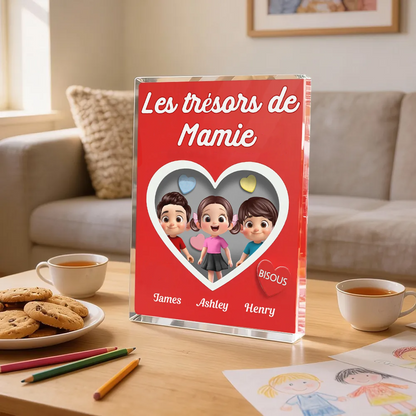 Décoration en bois personnalisé « Les trésors de mamie » avec cœurs – Cadeau pour maman et mamie
