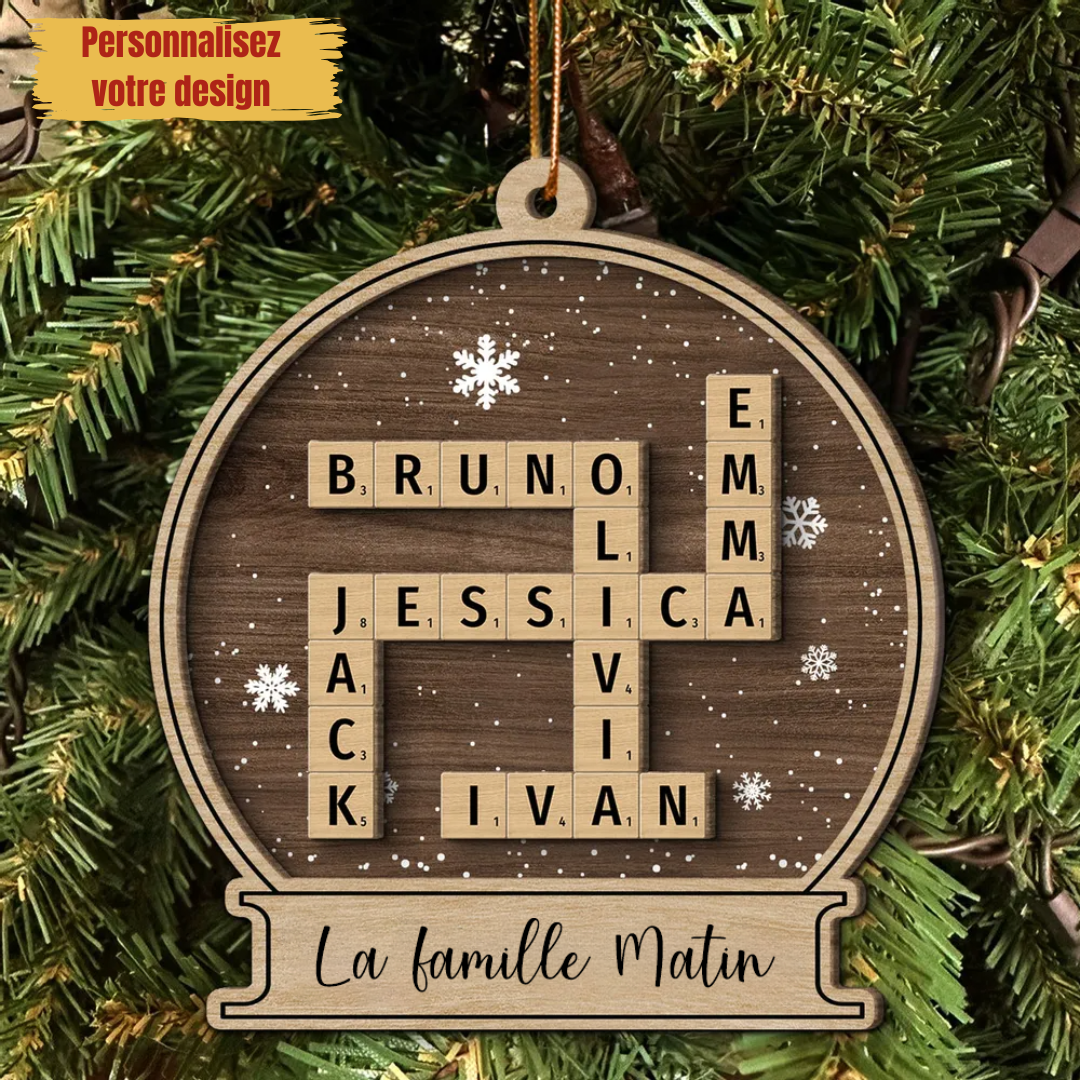Décoration de Noël en forme de mots croisés personnalisée avec noms