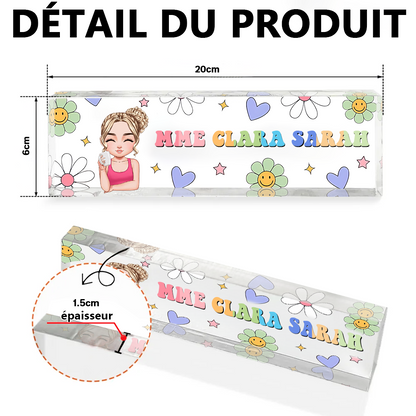 Plaque de bureau personnalisée pour enseignant – Motif crayon