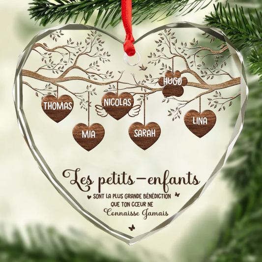 Arbre généalogique avec noms et texte Pendentif en verre personnalisé Ornement  de Noël