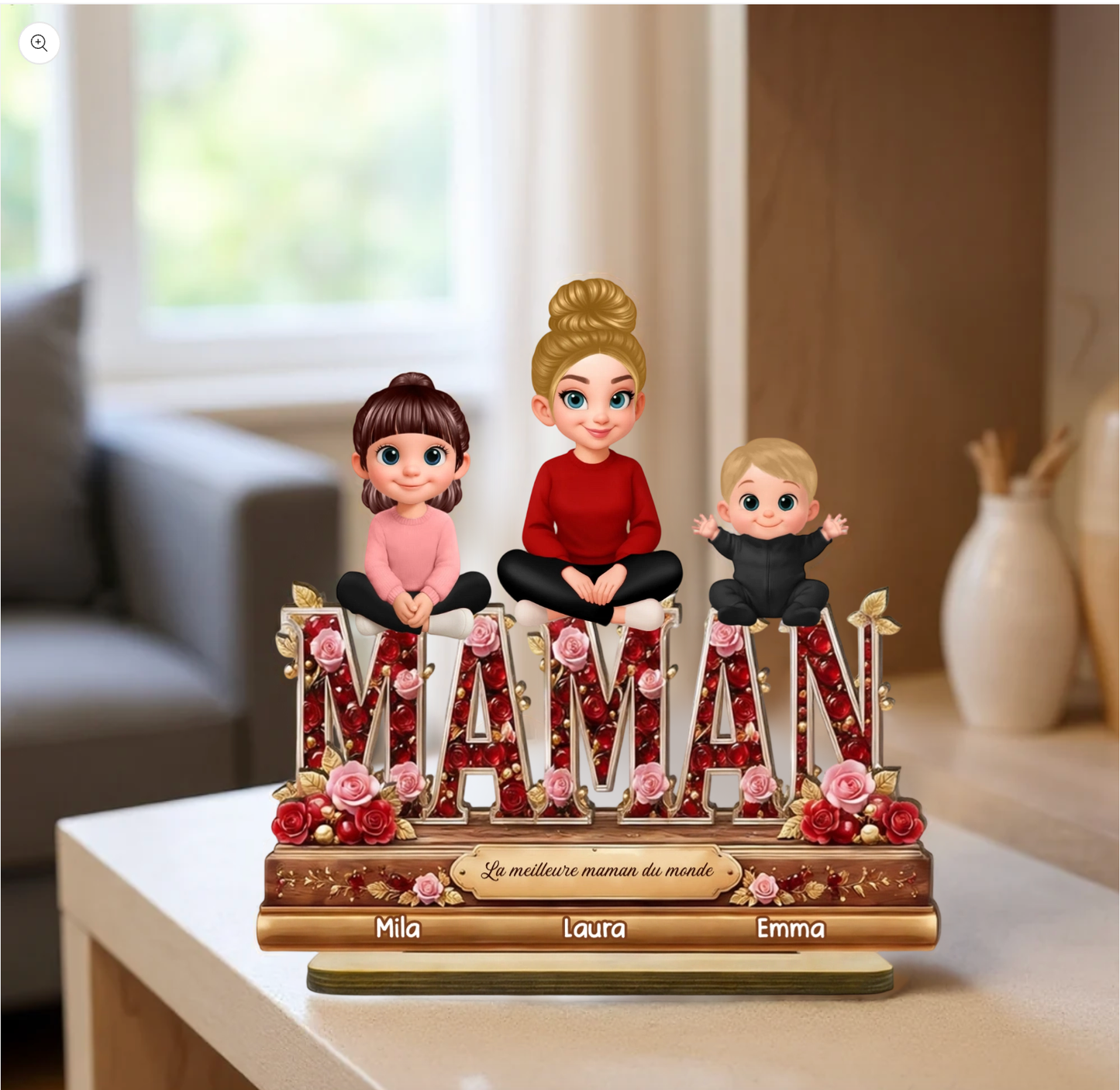 Décoration en bois personnalisé avec maman et enfants – Cadeau pour mamie et maman