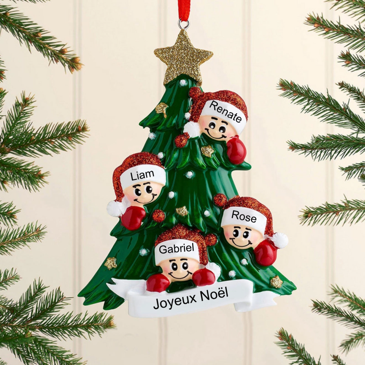 Décorations de Noël-Sapin de Noël avec visages 2-8 noms