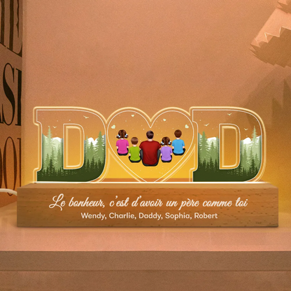 Veilleuse personnalisée "DAD" – Père avec 1 à 6 personnes, cadeau pour papa