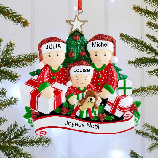 Décorations de Noël Famille Famille en ouvrant les cadeaux 2-6 noms