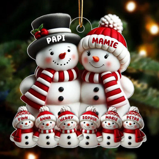 Famille Bonhomme de neige Décoration de Noël - Pendentif acrylique personnalisé