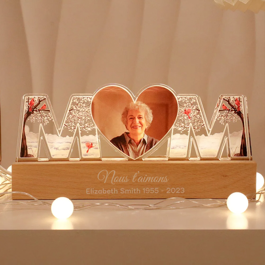 Veilleuse LED personnalisée MOM avec photo – Cadeau de deuil