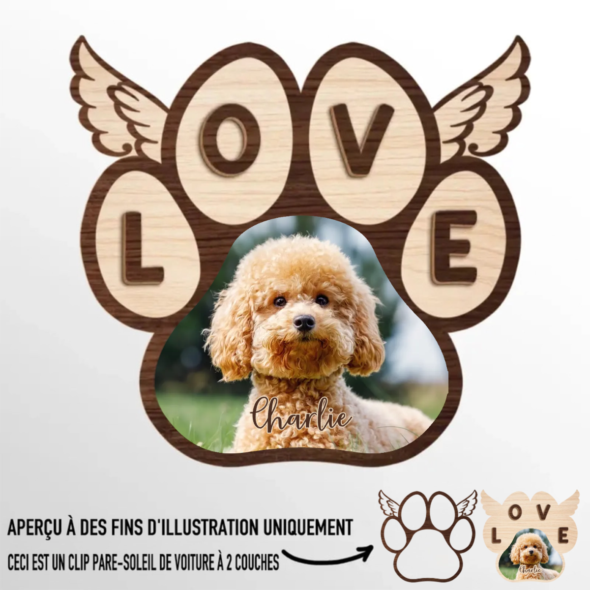 Empreinte de patte avec ailes – Clip pare-soleil personnalisé – Souvenir pour propriétaires d'animaux