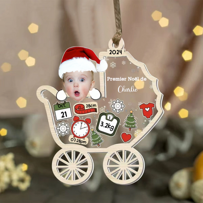 Ornement de Noël personnalisé « Premier Noël » en forme de landau