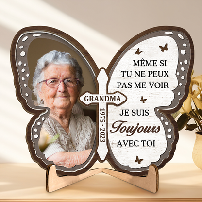 Plaque en bois avec croix et papillon - Cadeau de condoléances