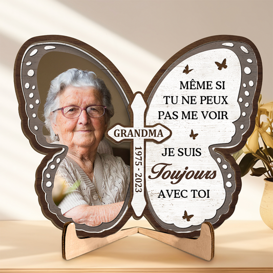 Plaque en bois avec croix et papillon - Cadeau de condoléances