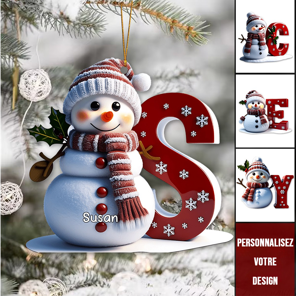 Pendentif de Noël personnalisé bonhomme de neige - Décoration avec lettres