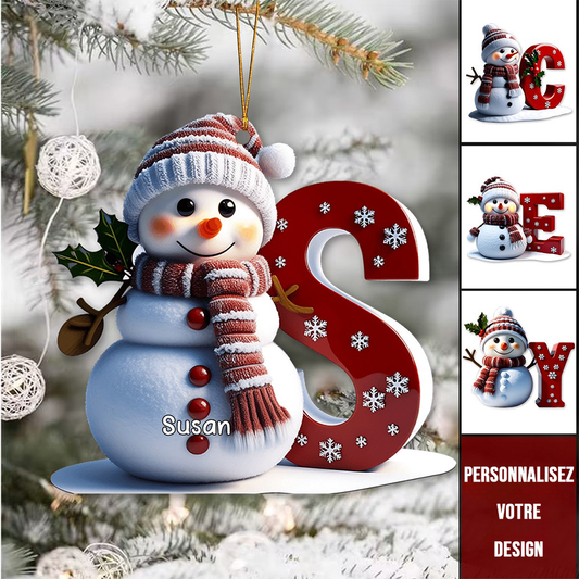 Pendentif de Noël personnalisé bonhomme de neige - Décoration avec lettres