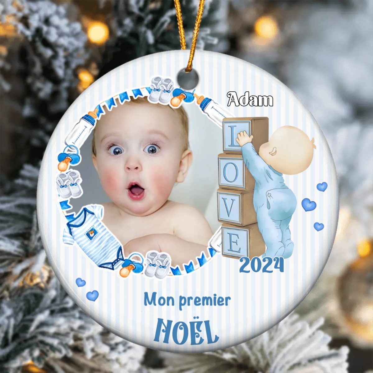 Ornement de Noël personnalisé en céramique pour bébé « Mon premier Noël »