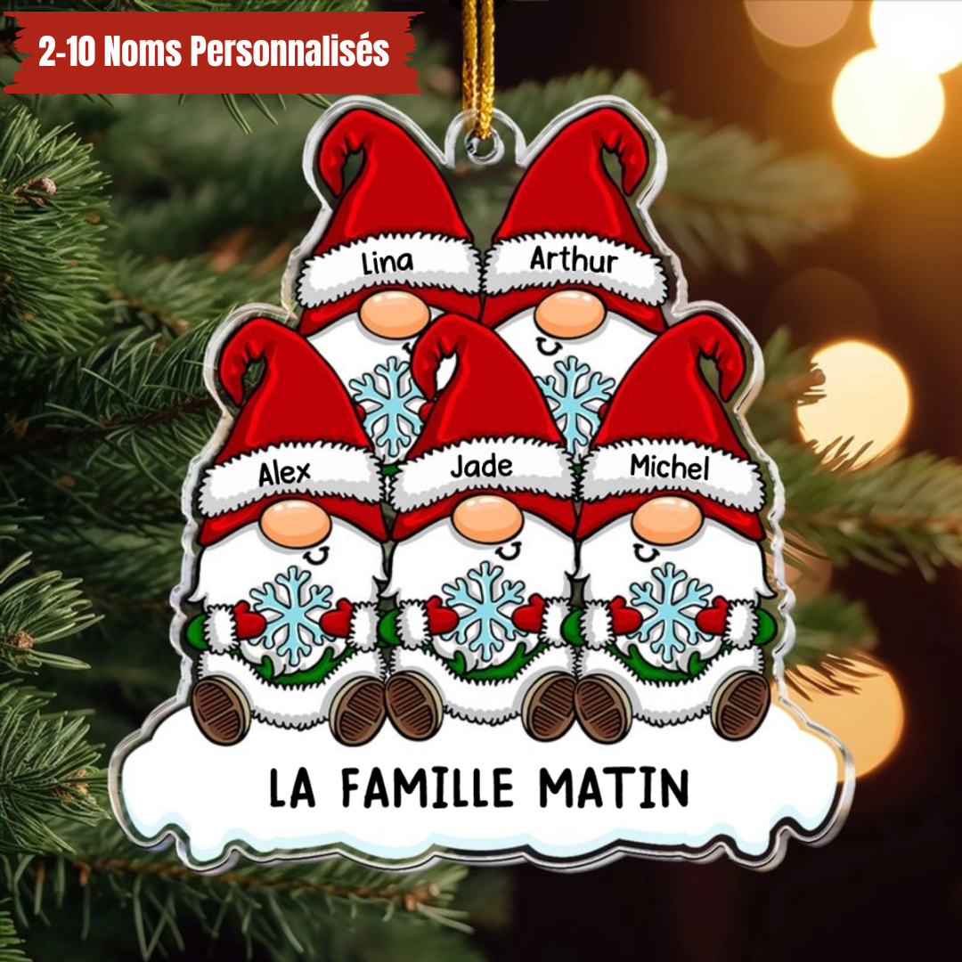 Pendentif de Noël familial personnalisé avec lutin de Noël - 2-10 noms possibles