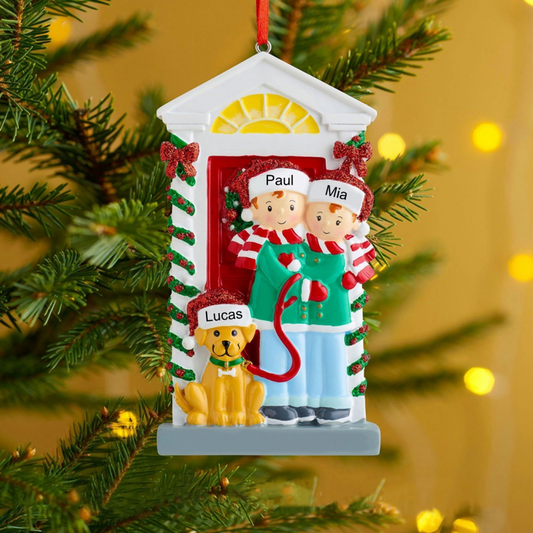 Famille avec chien-Décoration de Noël personnalisée avec 3- 6 noms