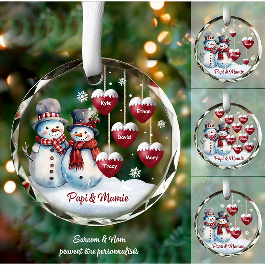 Décorations de Noël en verre avec bonhomme de neige et cœurs Cadeaux pour la famille