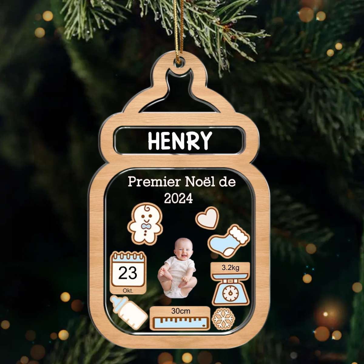Pendentif de Noël personnalisé avec effet de secouage pour nouveau-nés