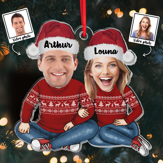 Couple de Noël Ornement personnalisé avec photo et nom