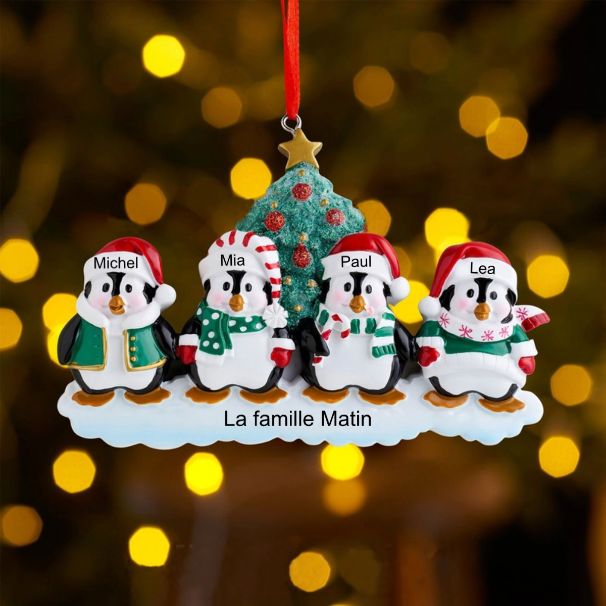 Famille de pingouins d'hiver Décoration de Noël personnalisée avec 2- 9 noms