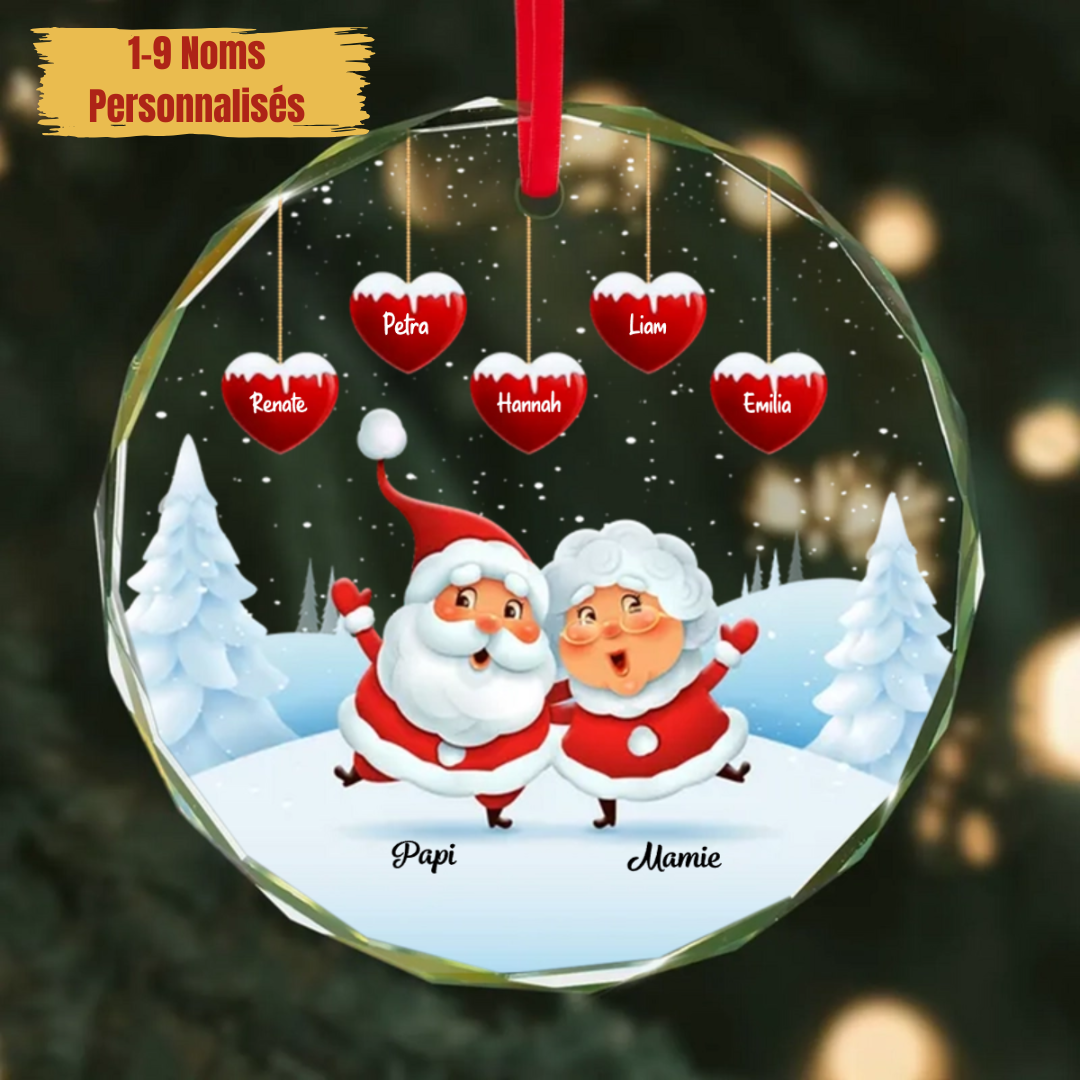 Ornement de Noël personnalisé – Décoration en verre avec nom de famille
