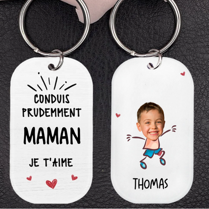 Porte-clés Conduis prudemment avec photo – Cadeau pour la famille