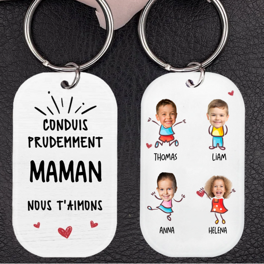 Porte-clés Conduis prudemment avec photo – Cadeau pour la famille