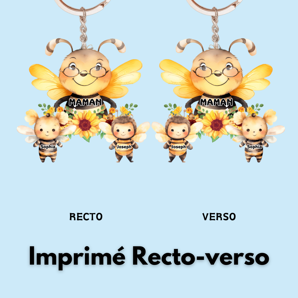 Porte-clés personnalisé avec des abeilles – Cadeau pour maman et mamie