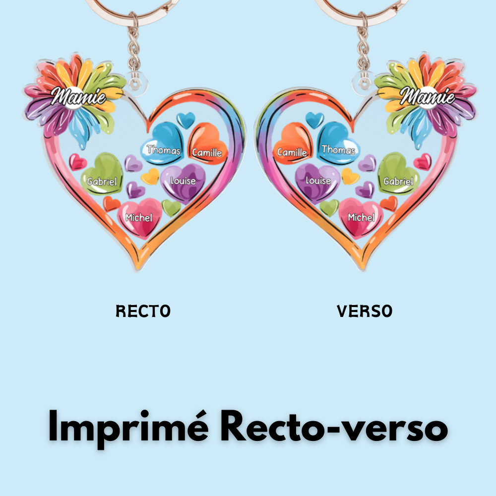 Cœurs colorés – Porte-clés personnalisé en acrylique pour Mamie et Maman