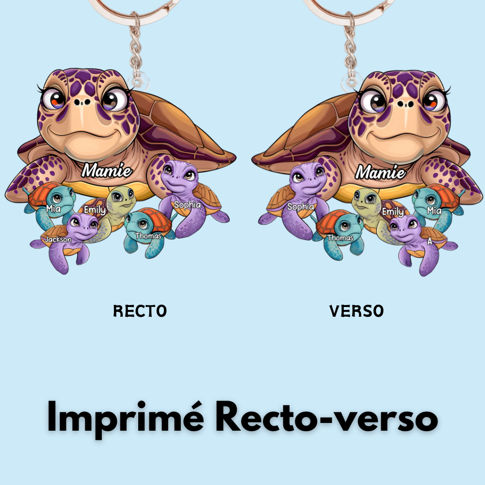 Porte-clés en acrylique avec motif de tortues – Cadeau pour maman et mamie