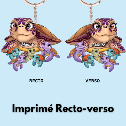 Porte-clés en acrylique avec motif de tortues – Cadeau pour maman et mamie