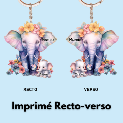 Éléphants – Porte-clés en acrylique personnalisé pour Mamie et Maman