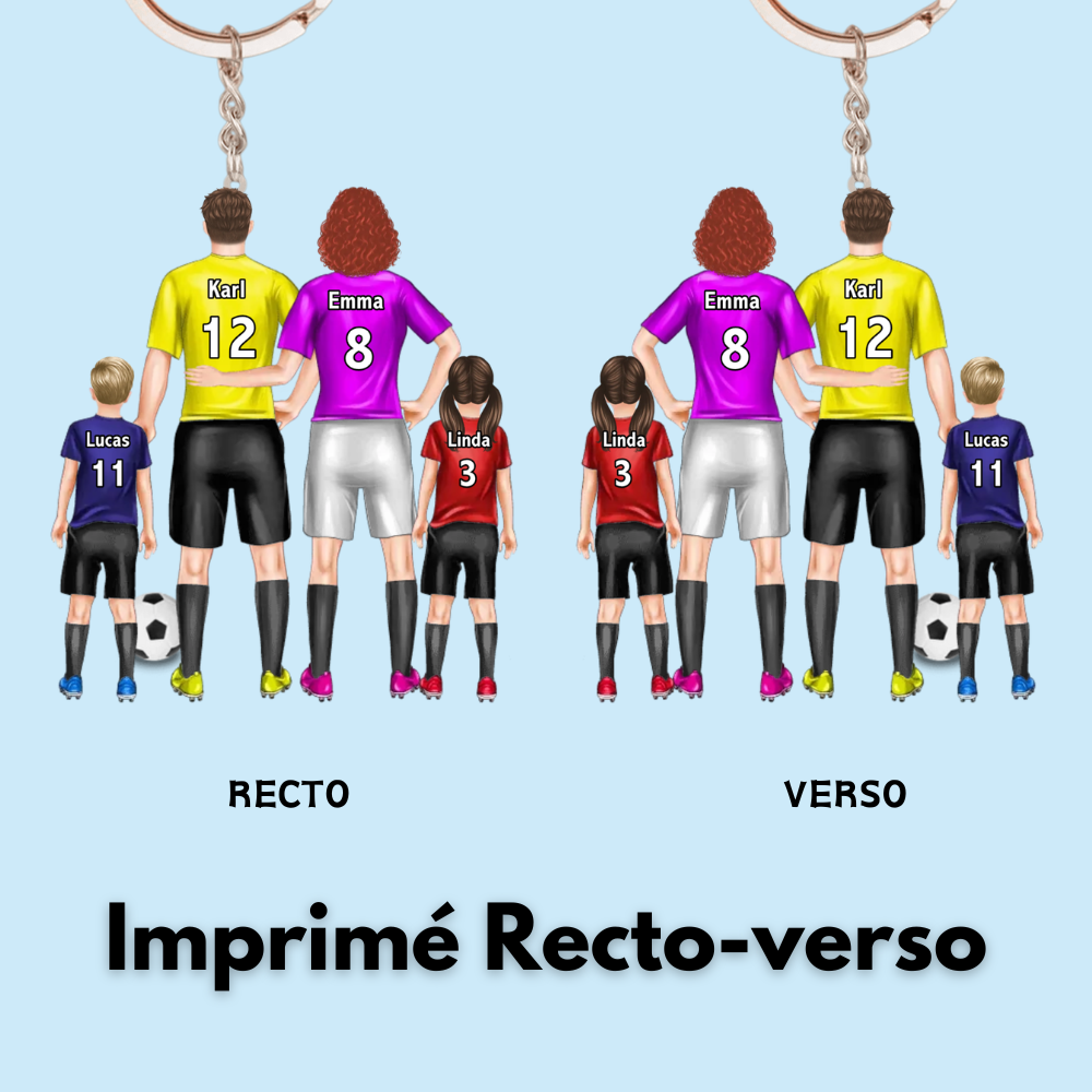 Porte-clés en acrylique personnalisé Famille de football avec parents et enfants